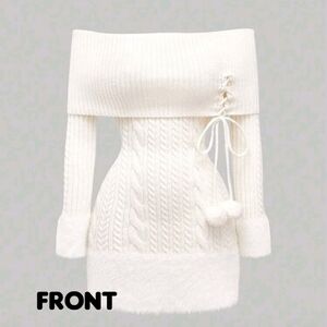 Elegant Off-Shoulder White Sweater Dress (XL)🤍🩷🤍